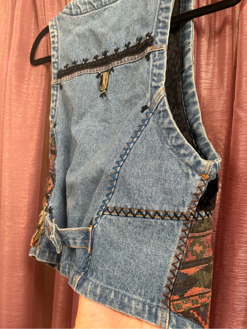 SOLD!!! Vintage People For The Planet Embellished Floral Denim Vest - Picture 8 of 8
